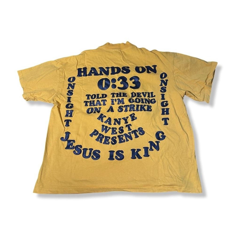 Kanye West T-Shirt Mens XL Yellow Excellent Jesus Is King Puff Print Graphic - Picture 2 of 5